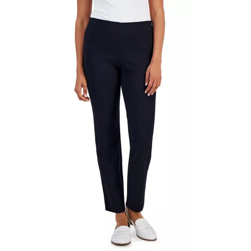 JM Collection Women Pull-On Ponté- Knit Pants Deep Black L